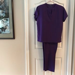 VINTAGE ( 1980’s )  Purple 2 Piece Tab Button Top & Elasticized Pants. S…